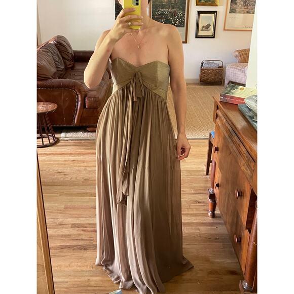 Y2K Laundry Gold Chiffon Strapless Gown Cutout Back Size 6 - Picture 2 of 7